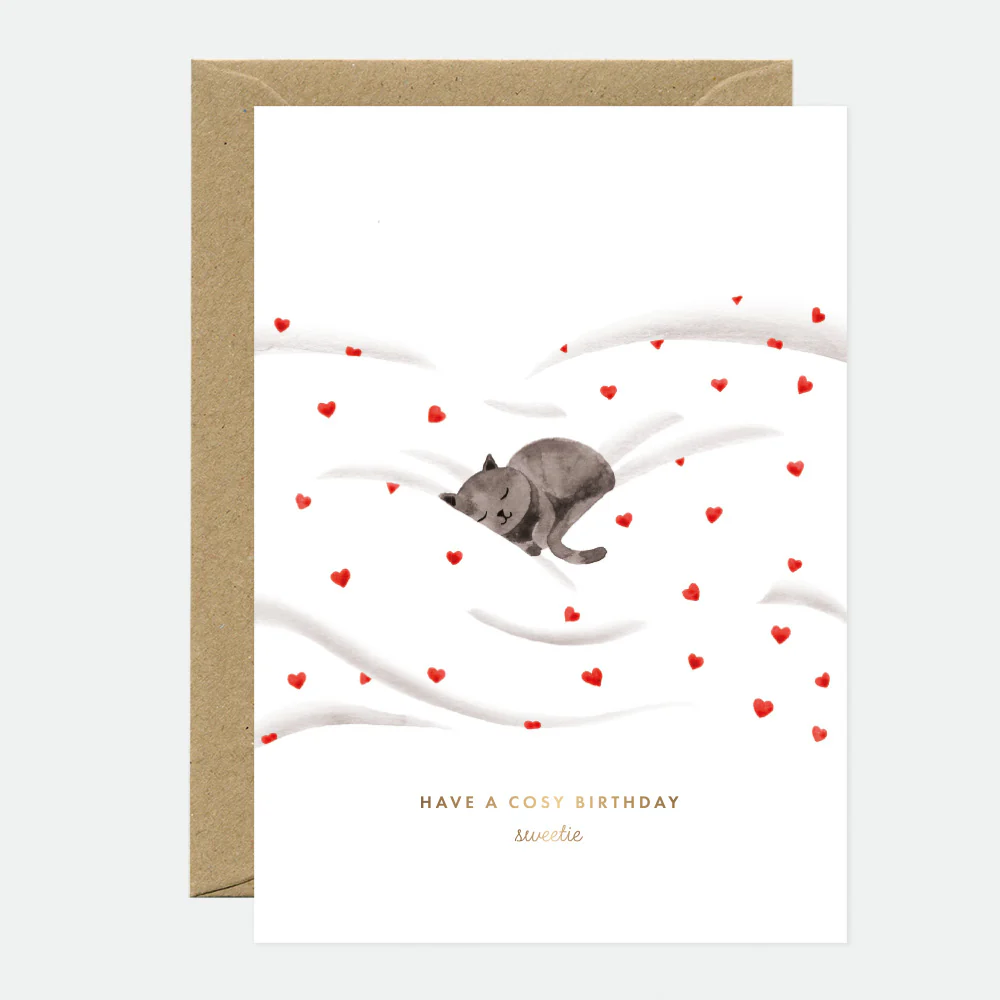 Greeting Card - Gold - Cosy Cat