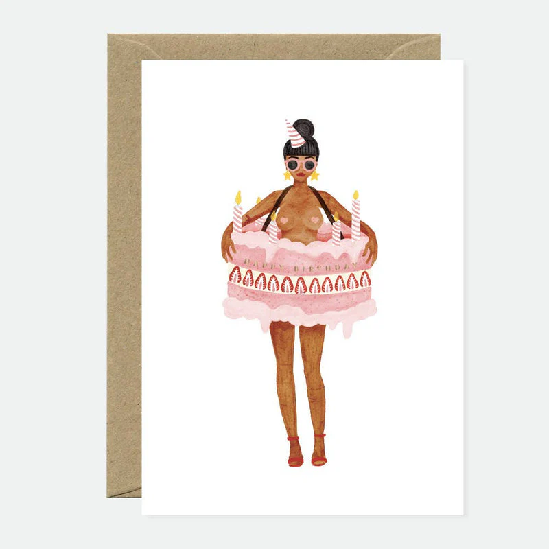 Greeting Card - Gold - Girl in a cake