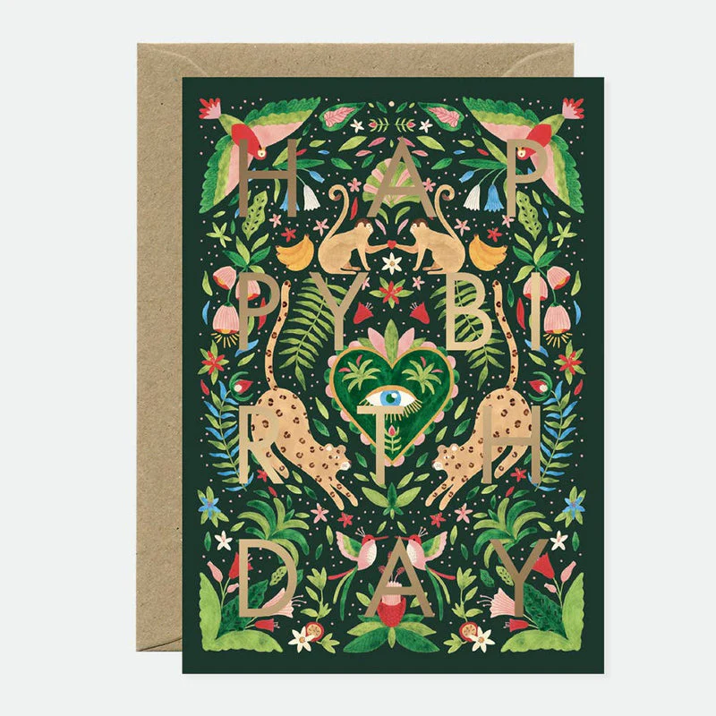 Greeting Card - Gold - Green Jungle Bday