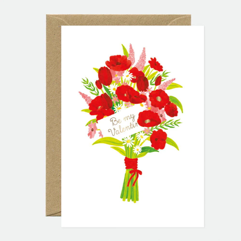 Greeting Card - Gold - Valentine Red Bouquet