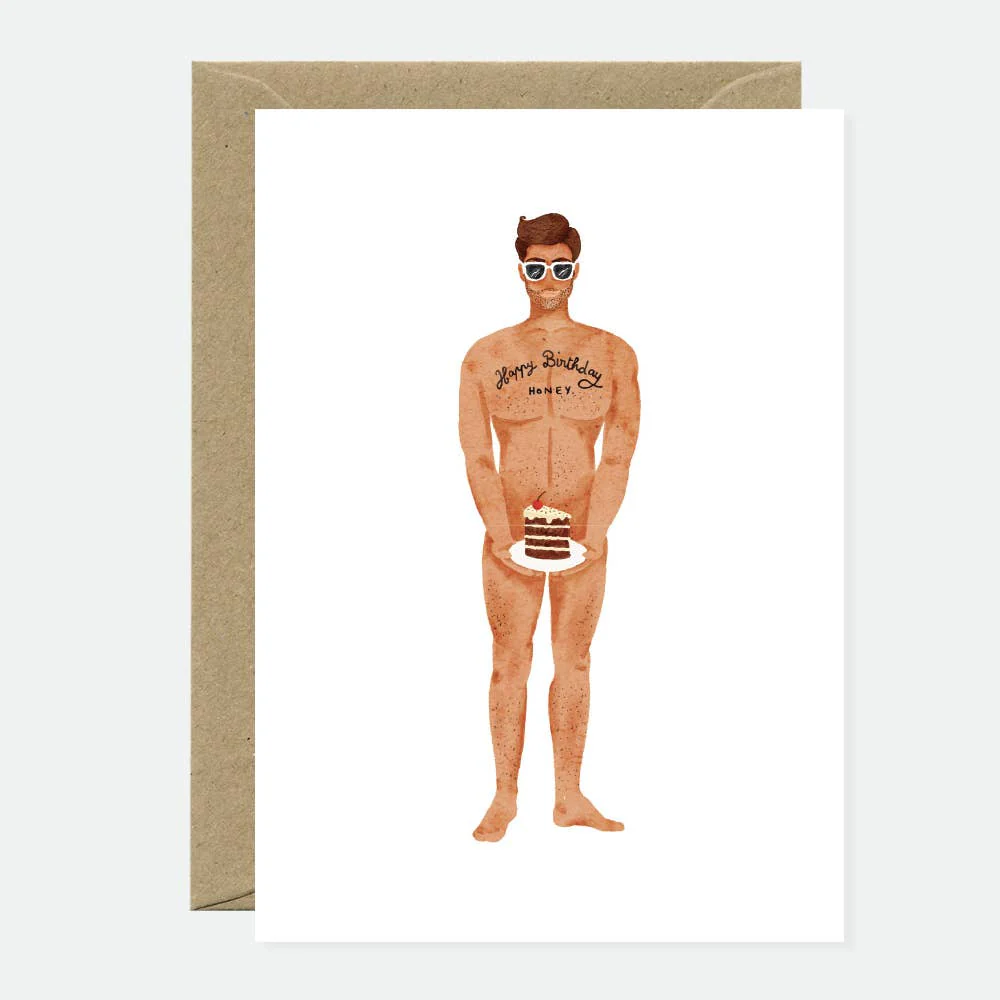 Greeting Card - Guy with a cake