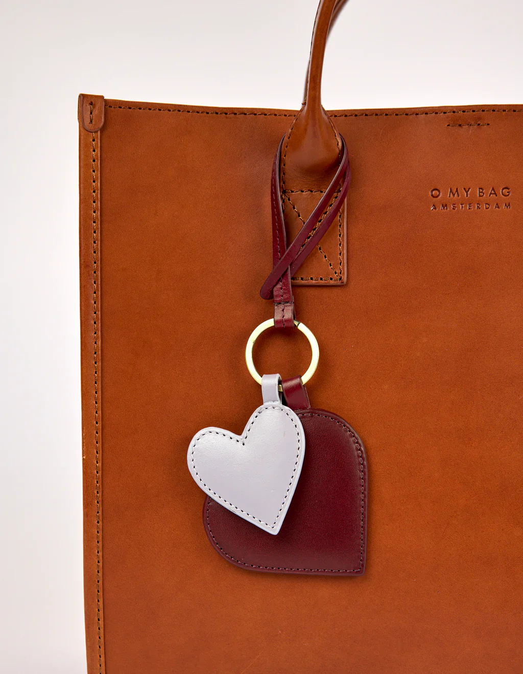 Bag Charm - Eco Classic Leather - Hearts - Ruby/Lavender - Image 3