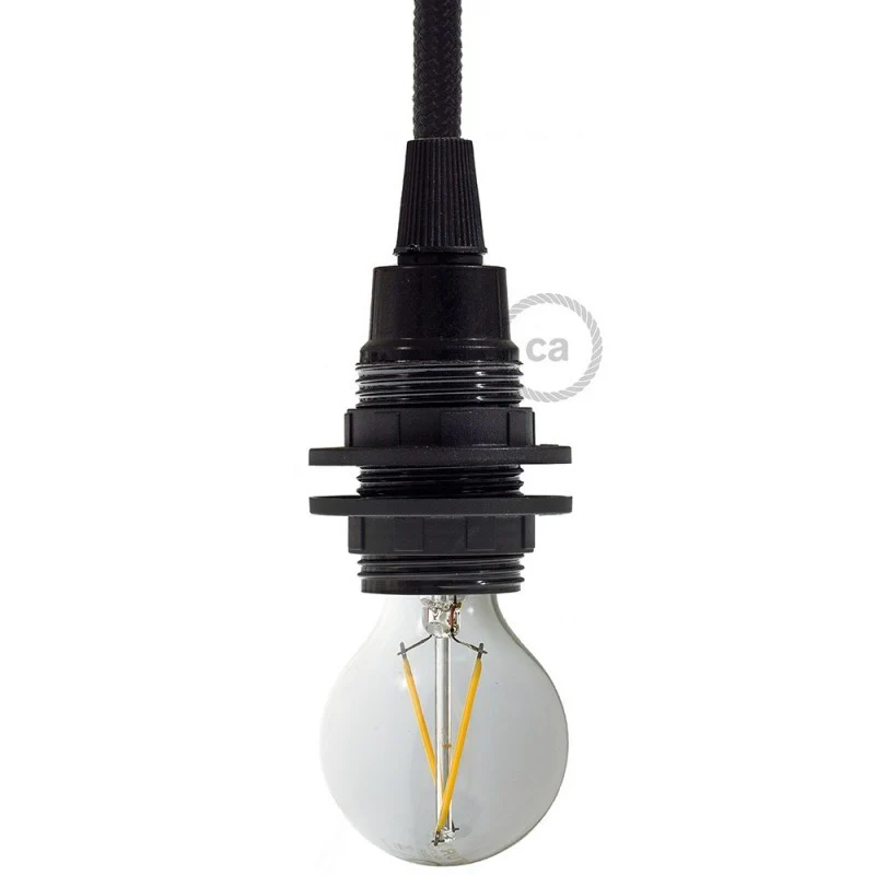 Bulb Holder W/Shade Rings - E14 - Thermoplastic - Black Bakelite - Image 3