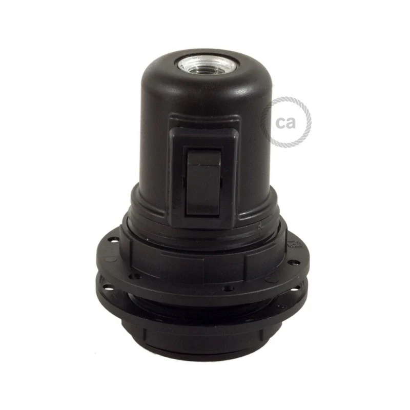 Bulb Holder W/Switch & Shade Rings - E27 - Thermoplastic - Black