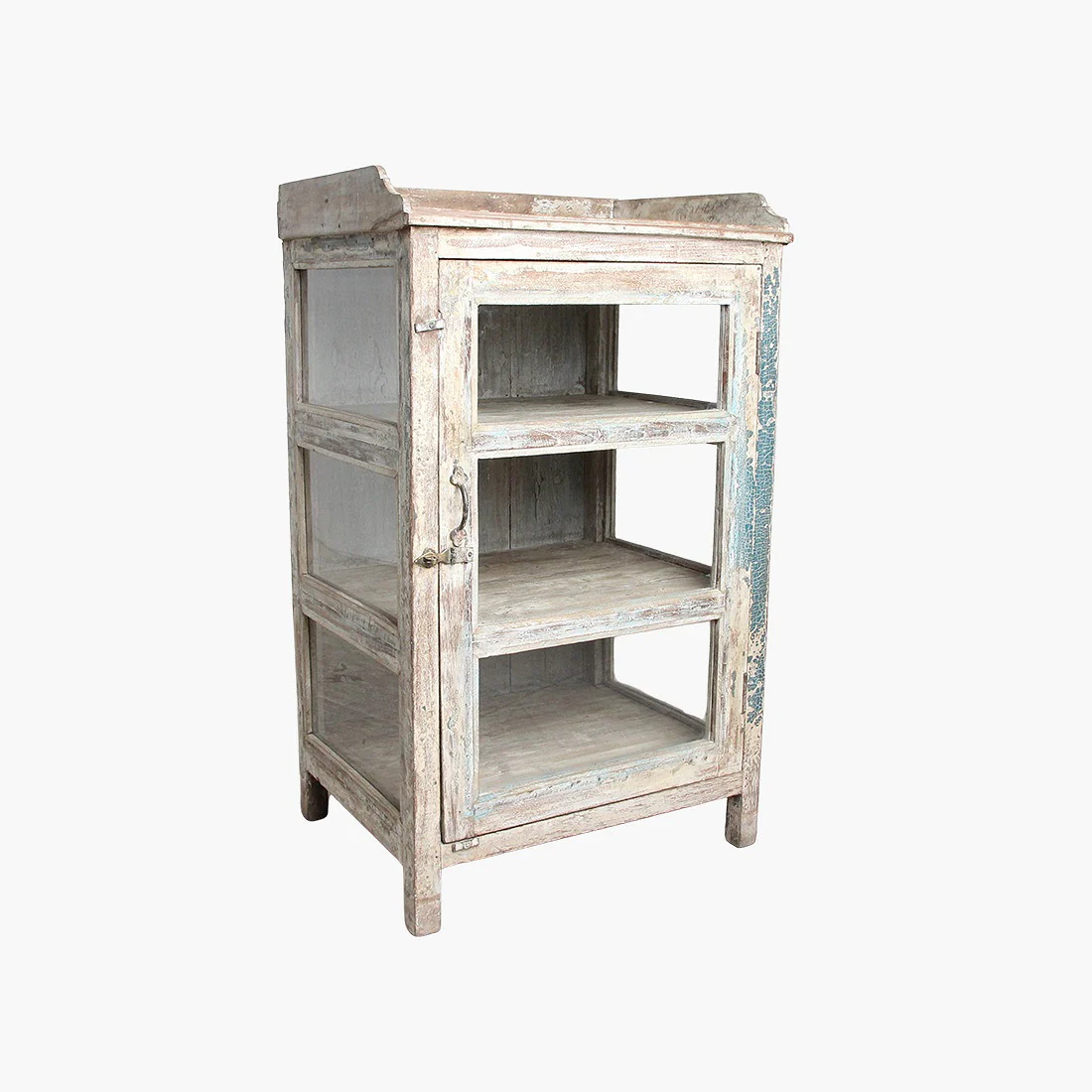 Cabinet - Vintage - Teak & Glass - White/Blue - 1 Door