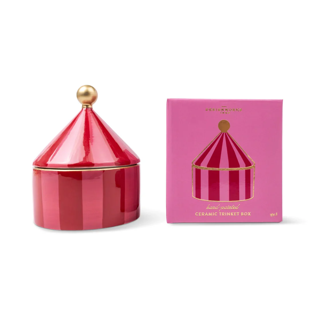 Ceramic Trinket Box - Pink & Red Stripe