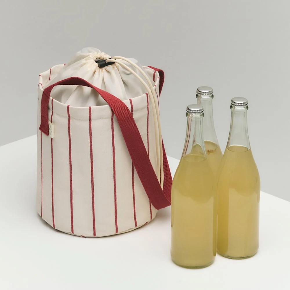 Bottle Bag - Outdoor Market - Beige W/Red Stripe - Image 3