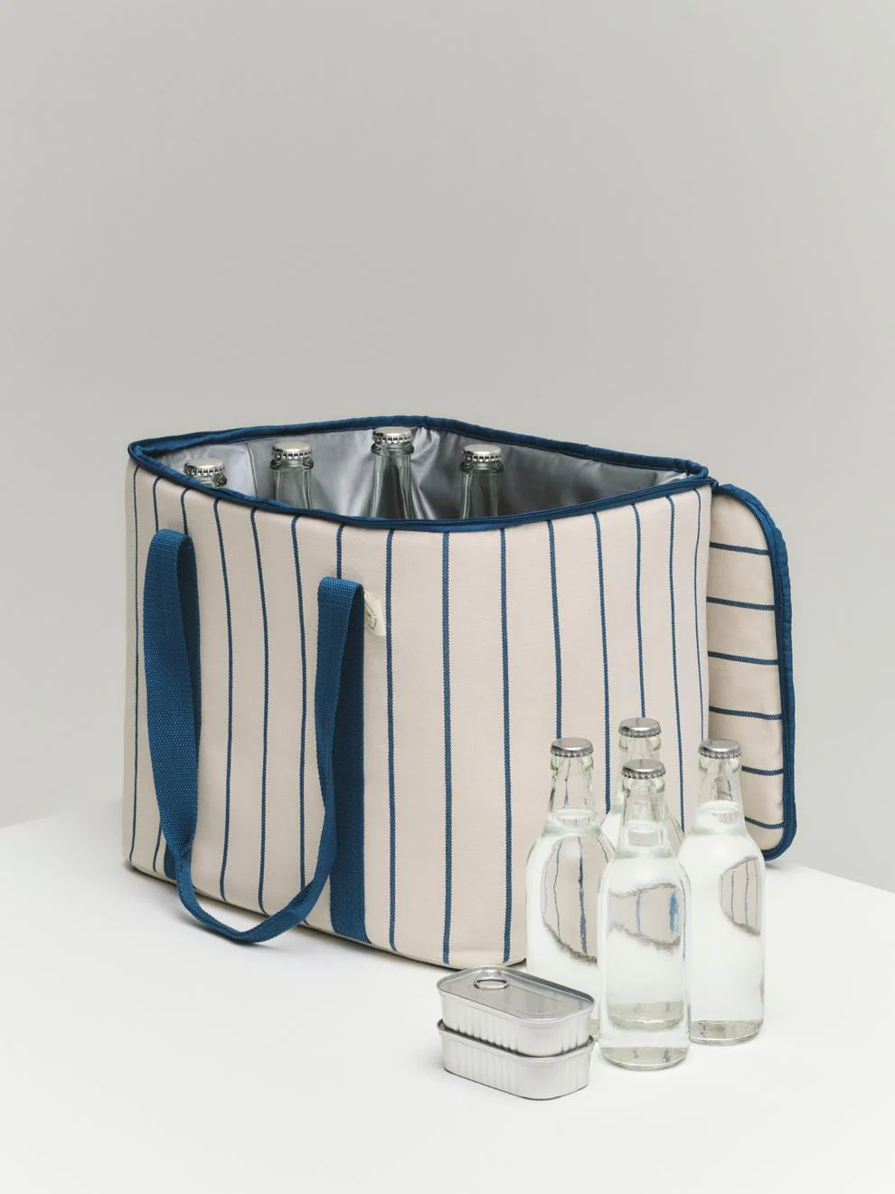 Cooler Bag - Outdoor Market - Beige W/Blue Stripe - Image 3