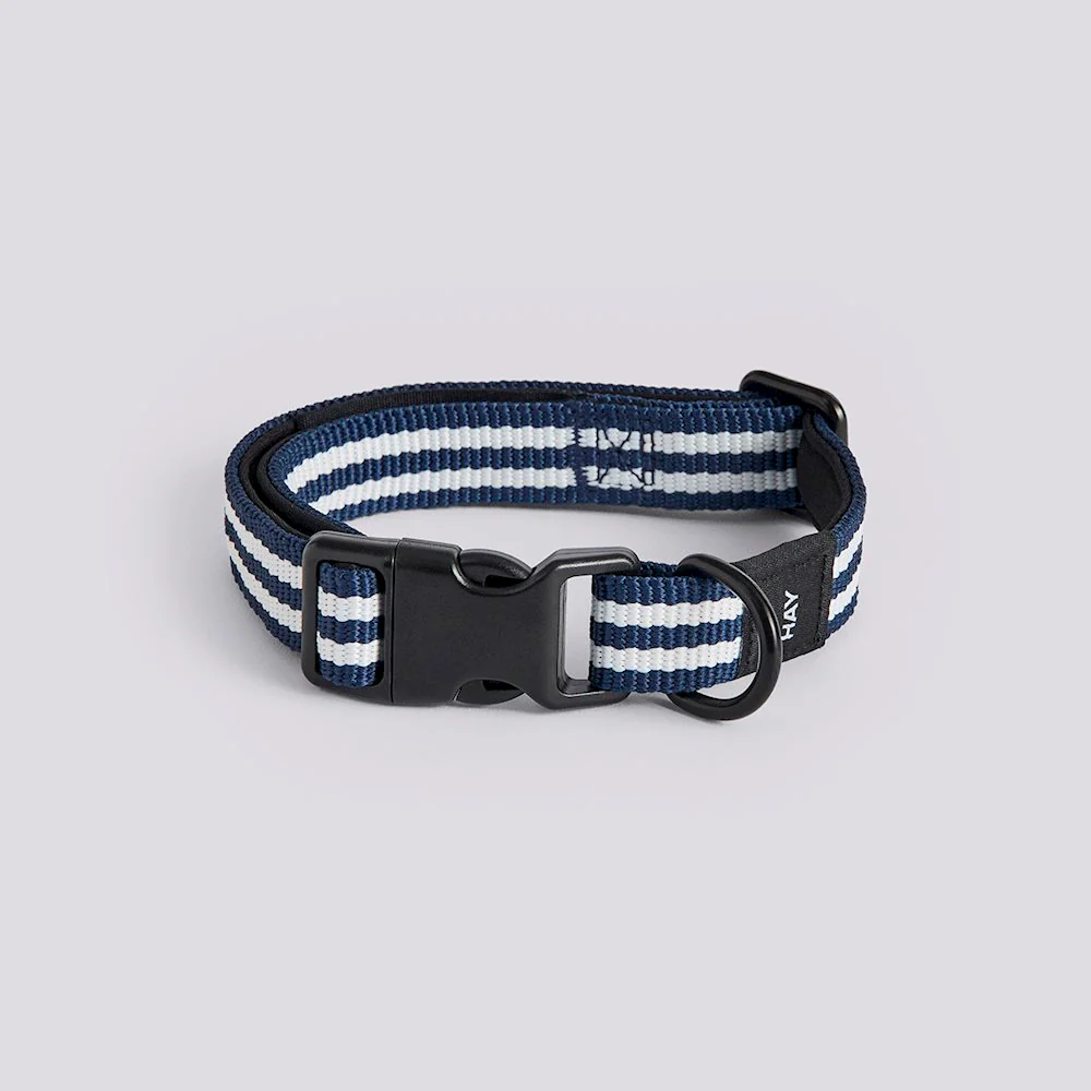 Dog Collar - Flat - Blue/White Stripe