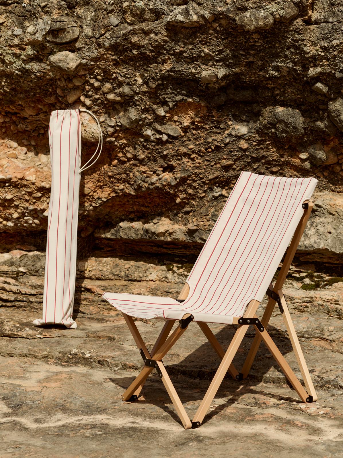 Folding Chair - Outdoor Market - Beige W/Red Stripe - Image 10