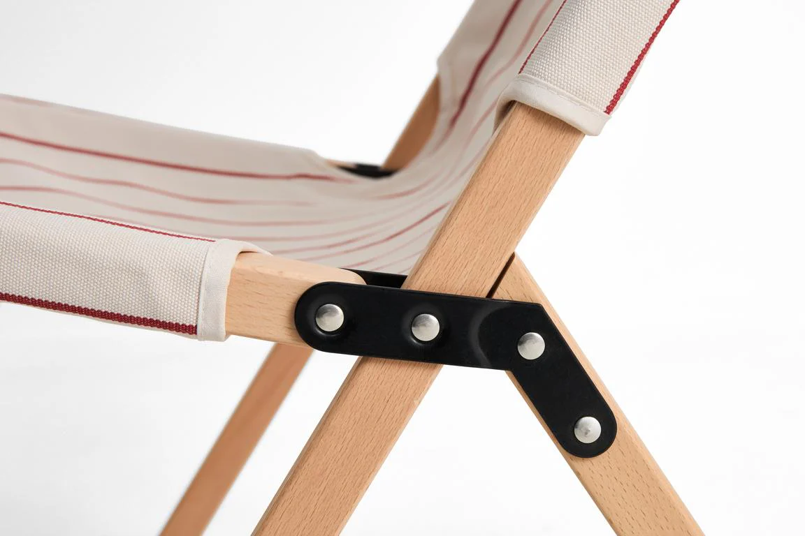 Folding Chair - Outdoor Market - Beige W/Red Stripe - Image 6