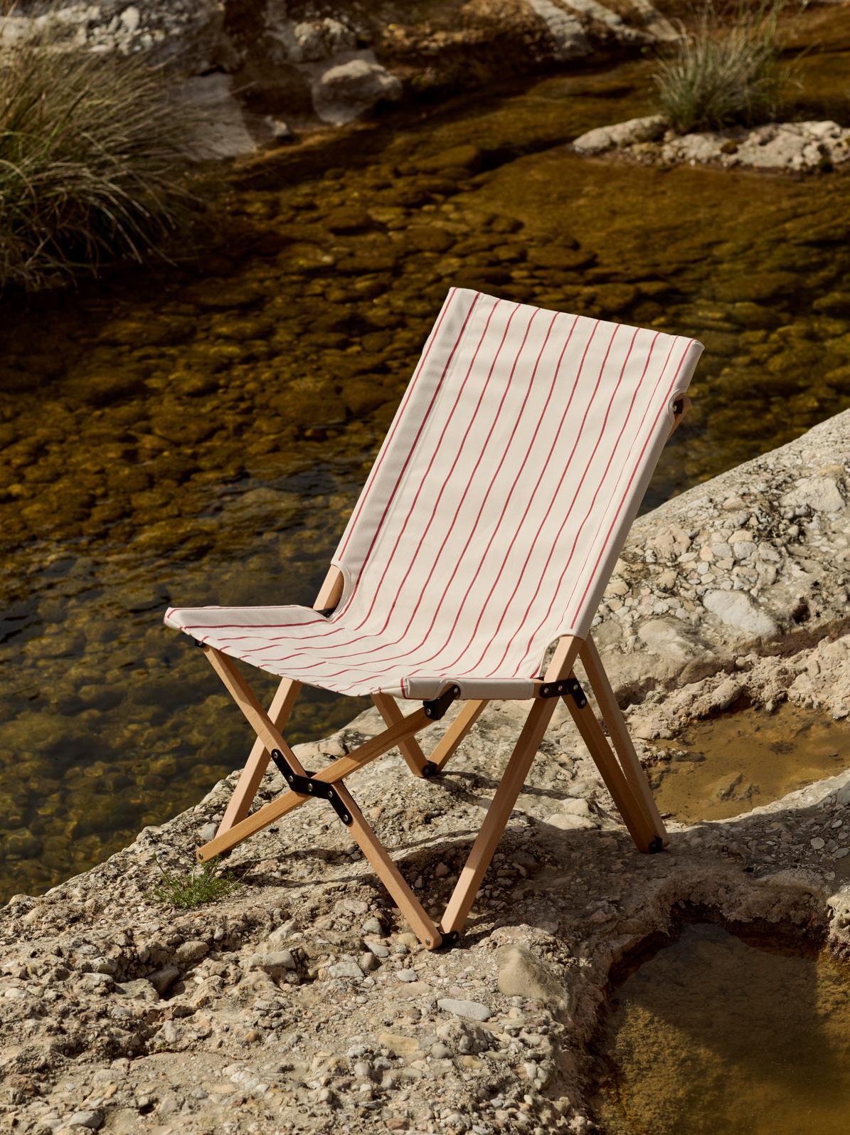Folding Chair - Outdoor Market - Beige W/Red Stripe - Image 9