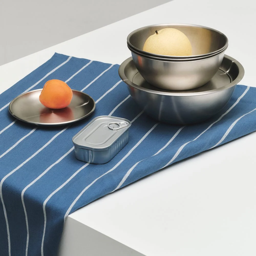 Tea Towel - Outdoor Market - Blue W/Beige Stripe - Set Of 2 - Image 2