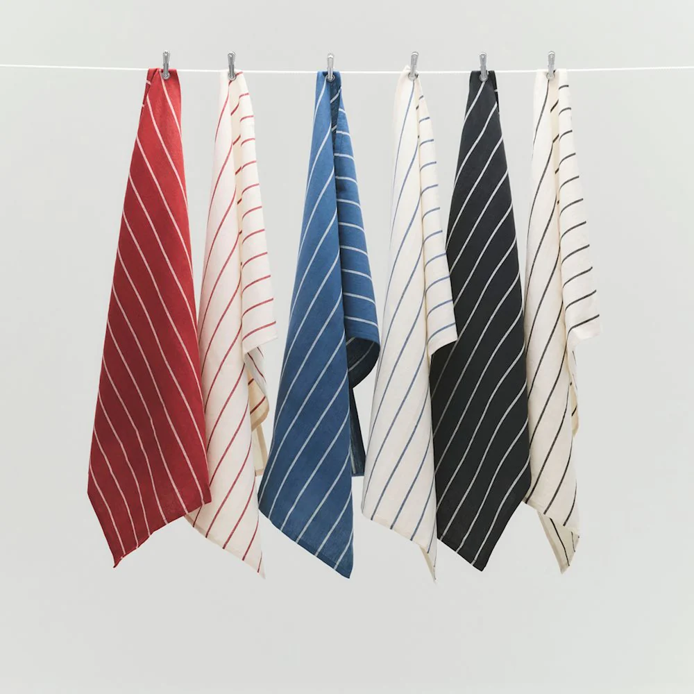 Tea Towel - Outdoor Market - Blue W/Beige Stripe - Set Of 2 - Image 3
