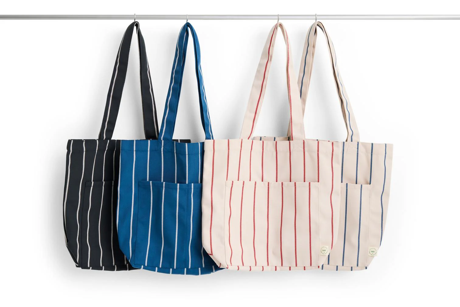 Tote Bag - Outdoor Market - Beige W/Blue Stripe - Image 2