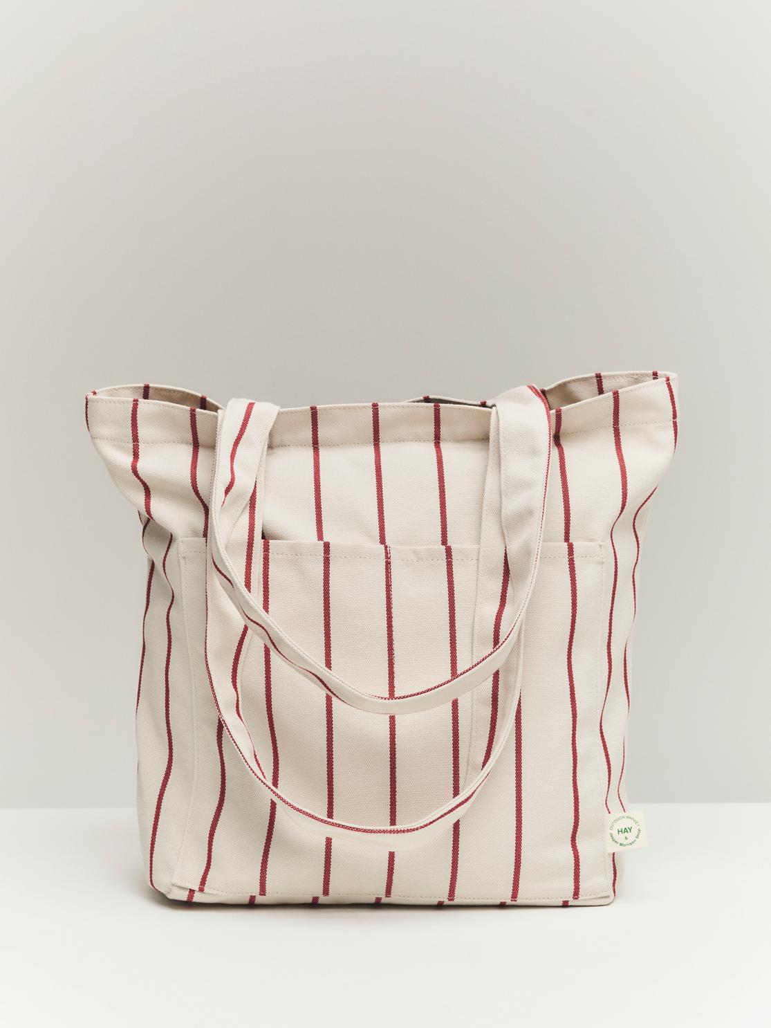 Tote Bag - Outdoor Market - Beige W/Red Stripe - Image 4