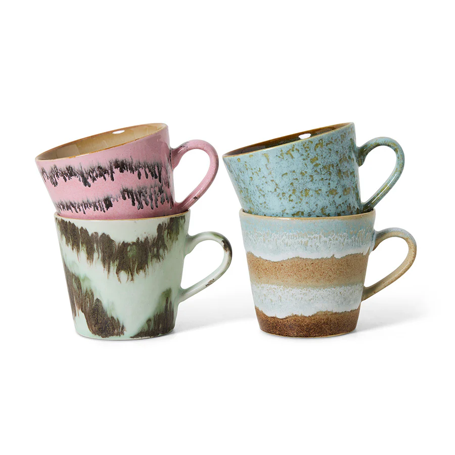 HKliving® 70s Ceramics - Cappuccino Mugs - Dada - Set Of 4