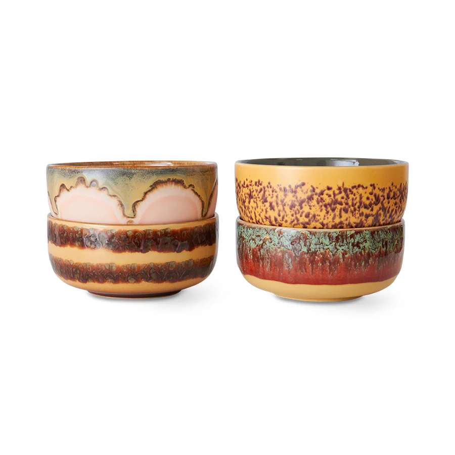 HKliving® 70s Ceramics - Dessert Bowls - Harbour - Set Of 4