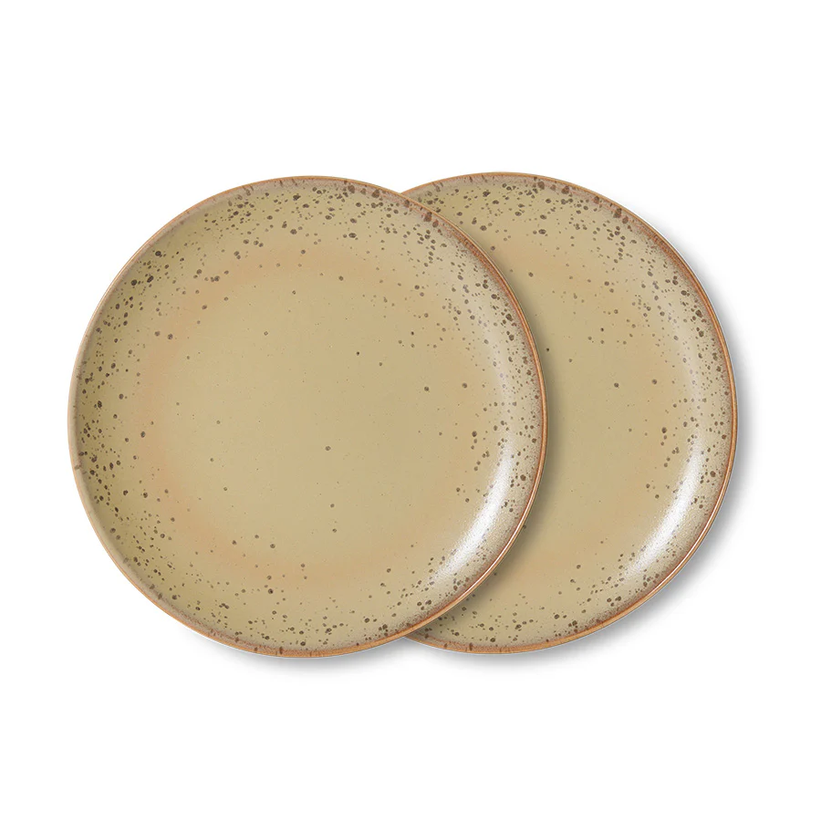 HKliving® 70s Ceramics - Dessert Plate - Grit - Set Of 2