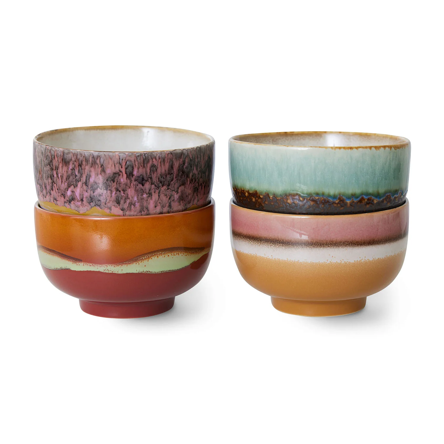 HKliving® 70s Ceramics - Noodle Bowls - Geyser - Set Of 4