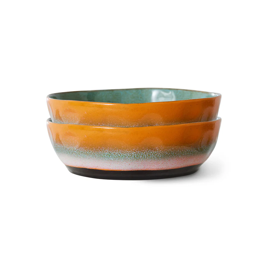 HKliving® 70s Ceramics - Pasta Bowls - Set Of 2 - Golden Hour
