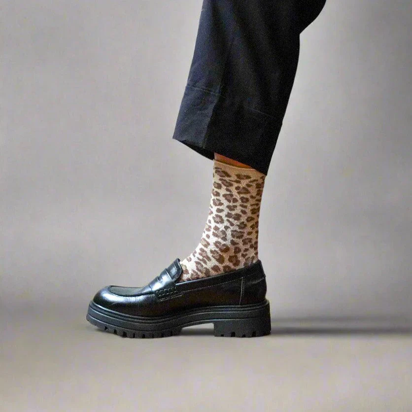 Socks - Glitter Lurex - Leopard Beige - Image 2