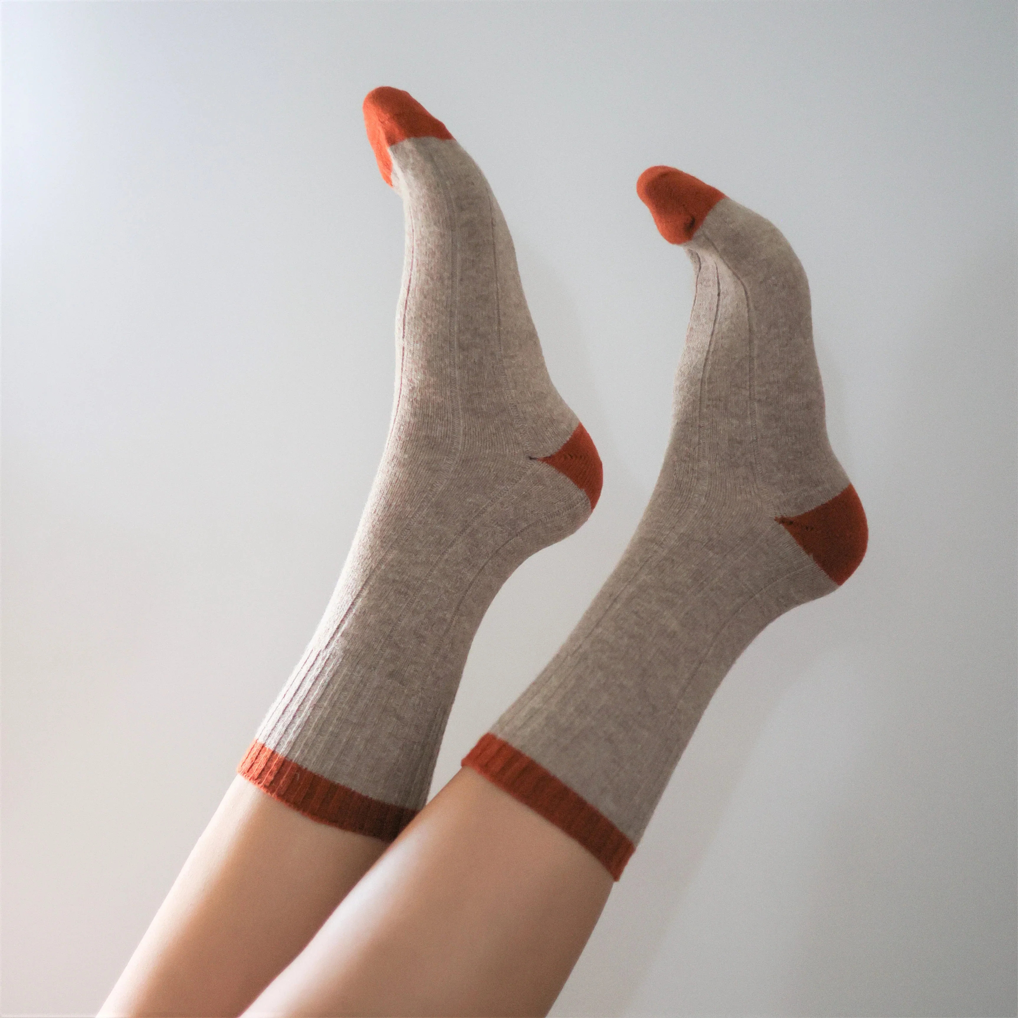 Socks - Merino Wool W/Band - Beige & Orange - Image 2