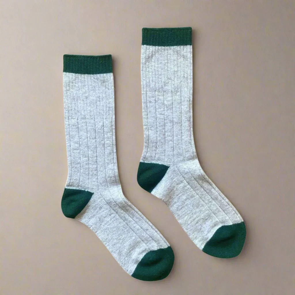 Socks - Merino Wool W/Band - Sand & Green - Image 2