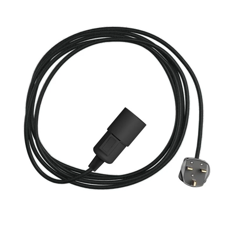 Lamp Pendant Plug Set - E27 - Black Fabric Cable