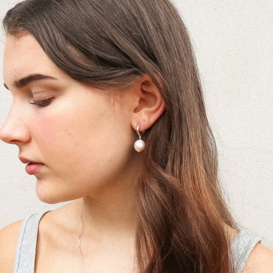 Earrings - 'Eloise' Pearl Huggie - Image 6
