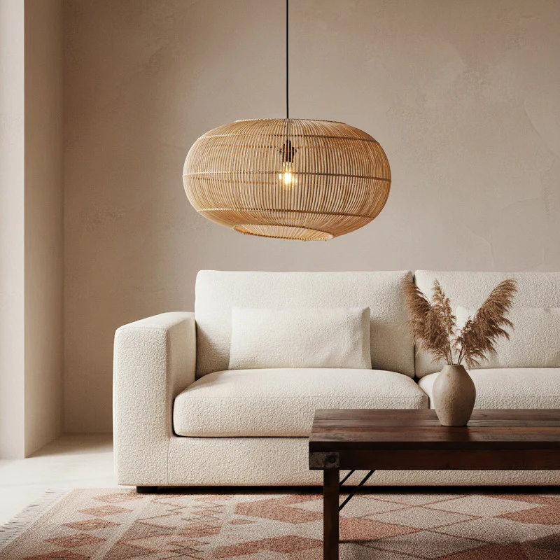 Luna Lamp Shade with Pendant - Orbit - Handmade Rattan - Natural