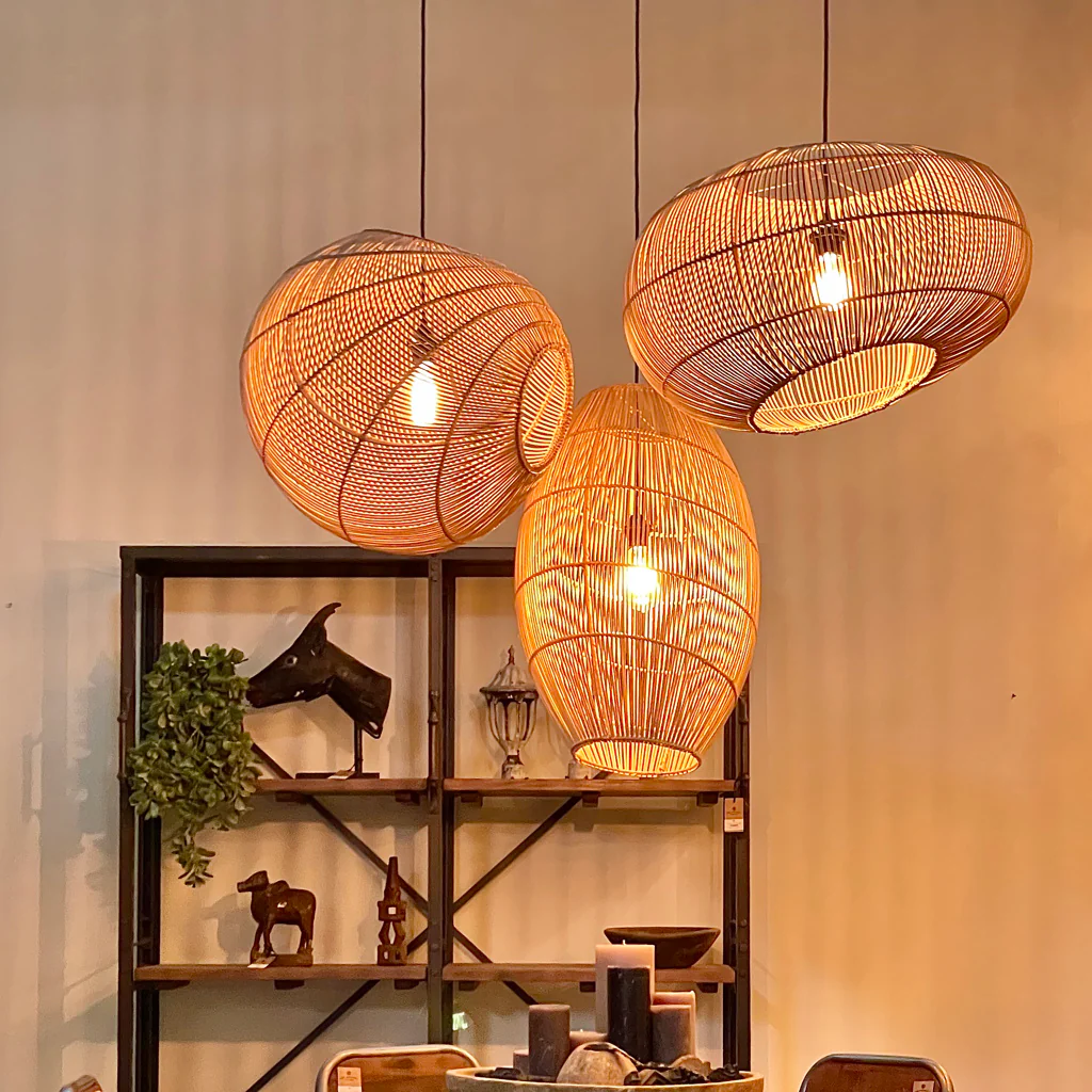 Luna Lamp Shade with Pendant - Orbit - Handmade Rattan - Natural - Image 3