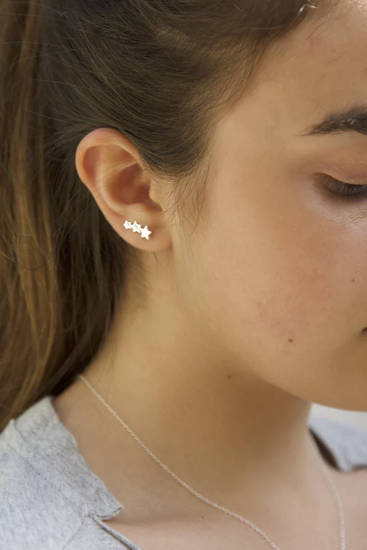 Earrings - Climber - Three Star - Silver - Image 2
