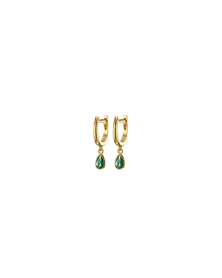 Earrings - Huggies - Oval + Green Droplet