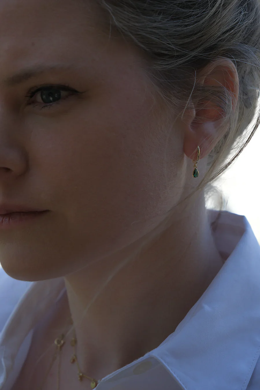 Earrings - Huggies - Oval + Green Droplet - Image 2