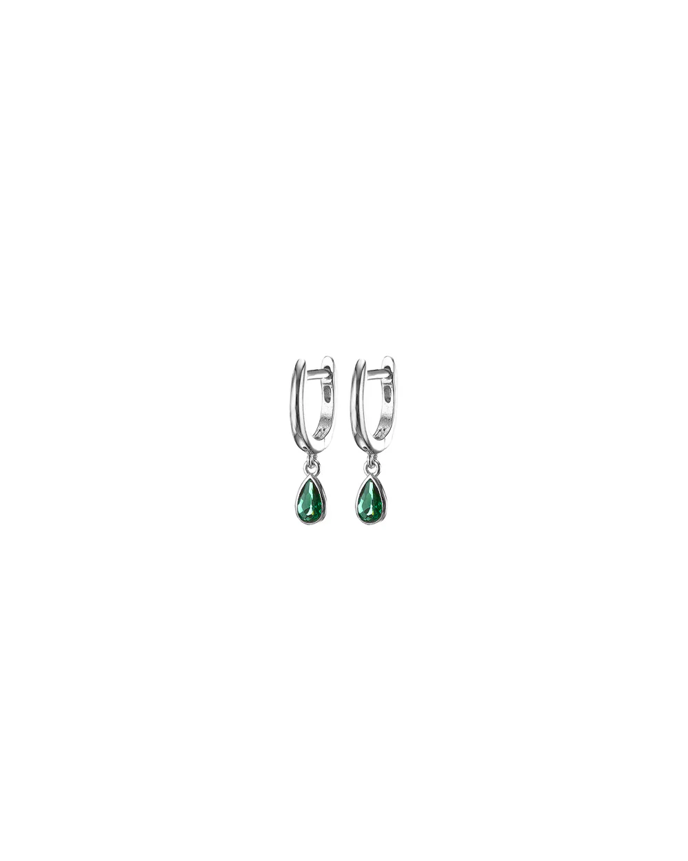 Earrings - Huggies - Oval + Green Droplet - Image 4
