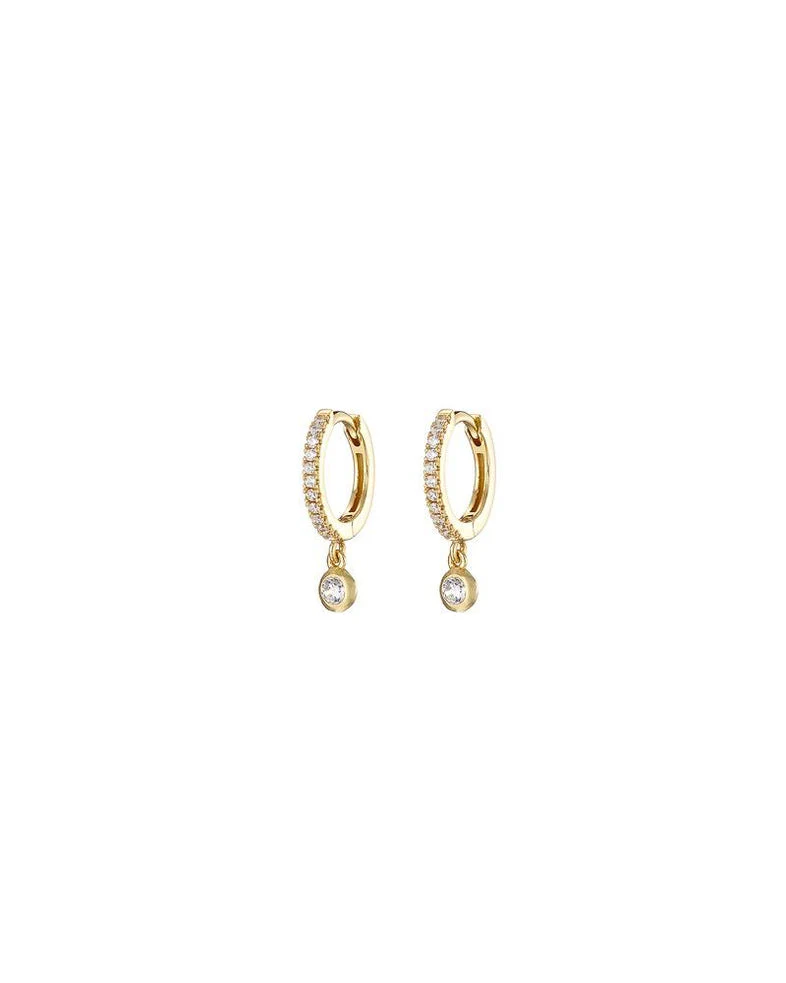Earrings - Huggies - Pavé Mini W/Crystal Drop