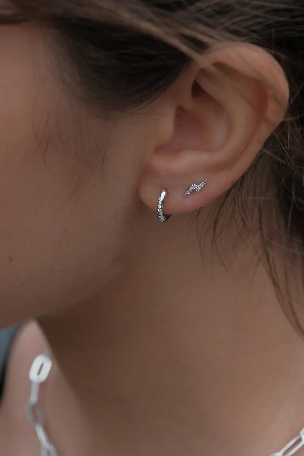 Earrings - Huggies - Pavé Scattered - Silver - Image 2
