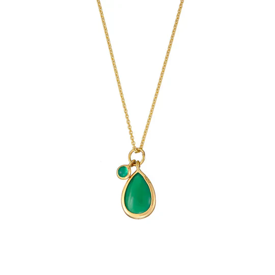 Necklace - Green Onyx Teardrop - Gold