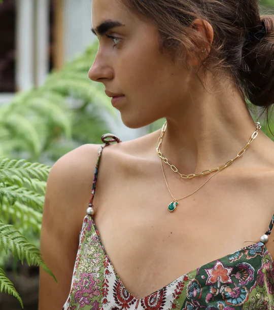 Necklace - Green Onyx Teardrop - Gold - Image 2
