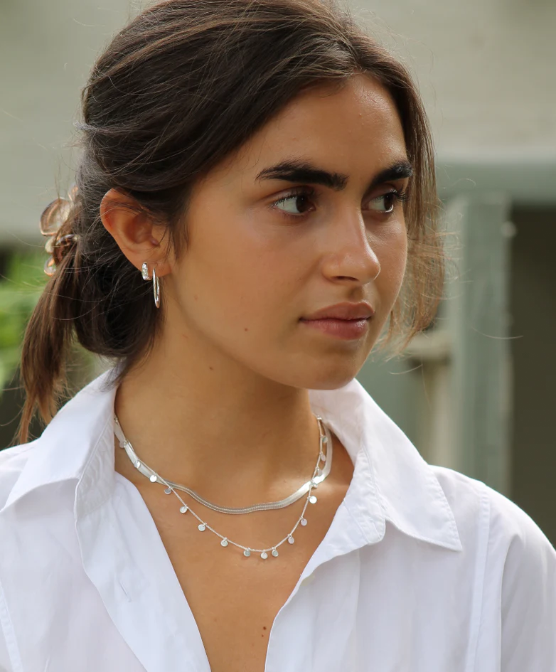Necklace - Tiny Disc Drop - Silver - Image 2