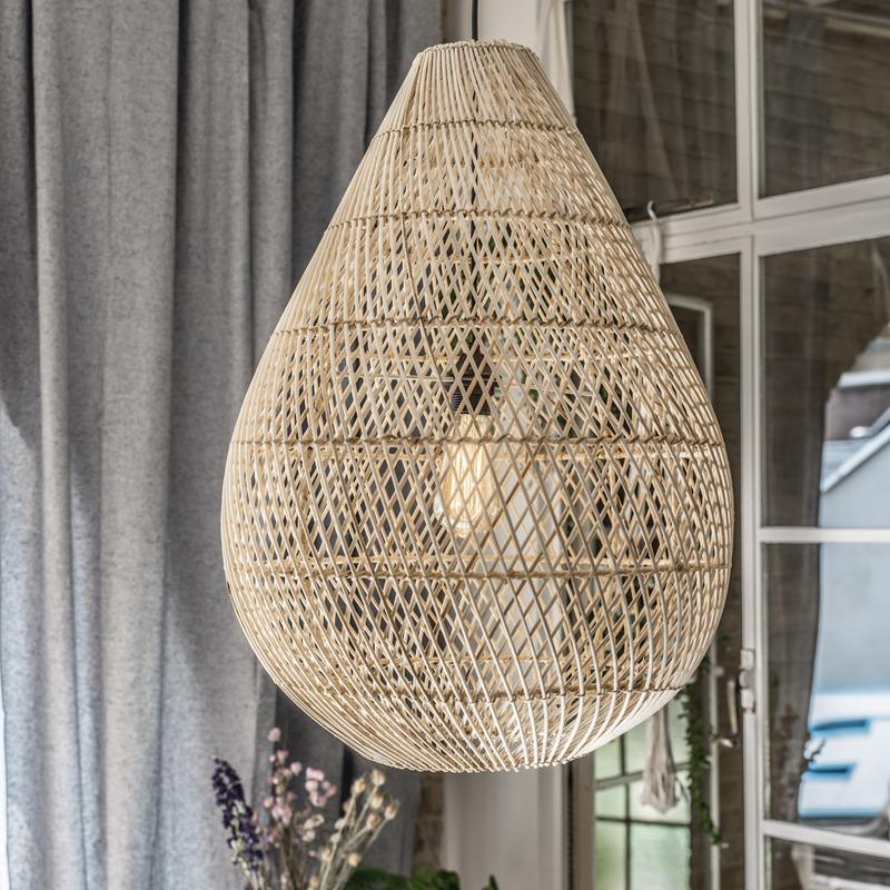 Maze Lamp Shade with Pendant - Handmade Rattan - Drop - Natural - Image 4