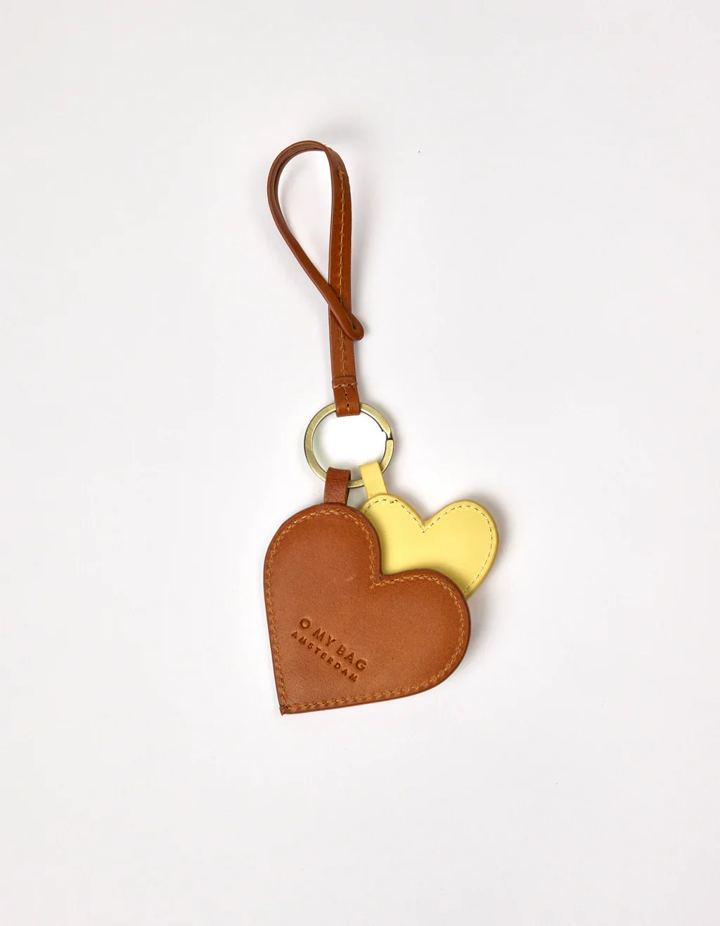 Bag Charm - Eco Classic Leather - Hearts - Cognac/Butter Yellow - Image 3