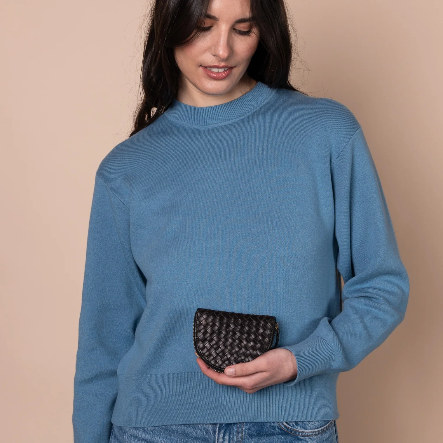 Coin Purse - Laura - Woven Eco Classic Leather - Black - Image 3