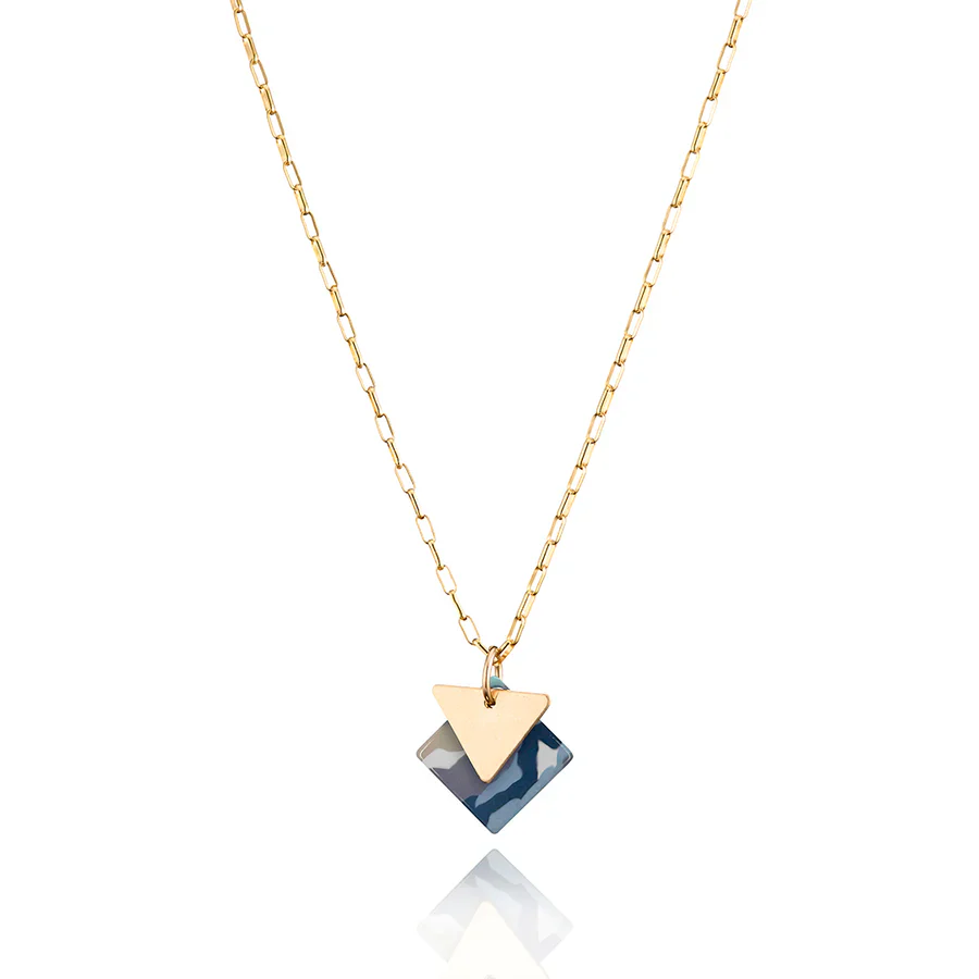 Necklace - Acetate Sunfleck Triangle - 14Kt Gold Fill