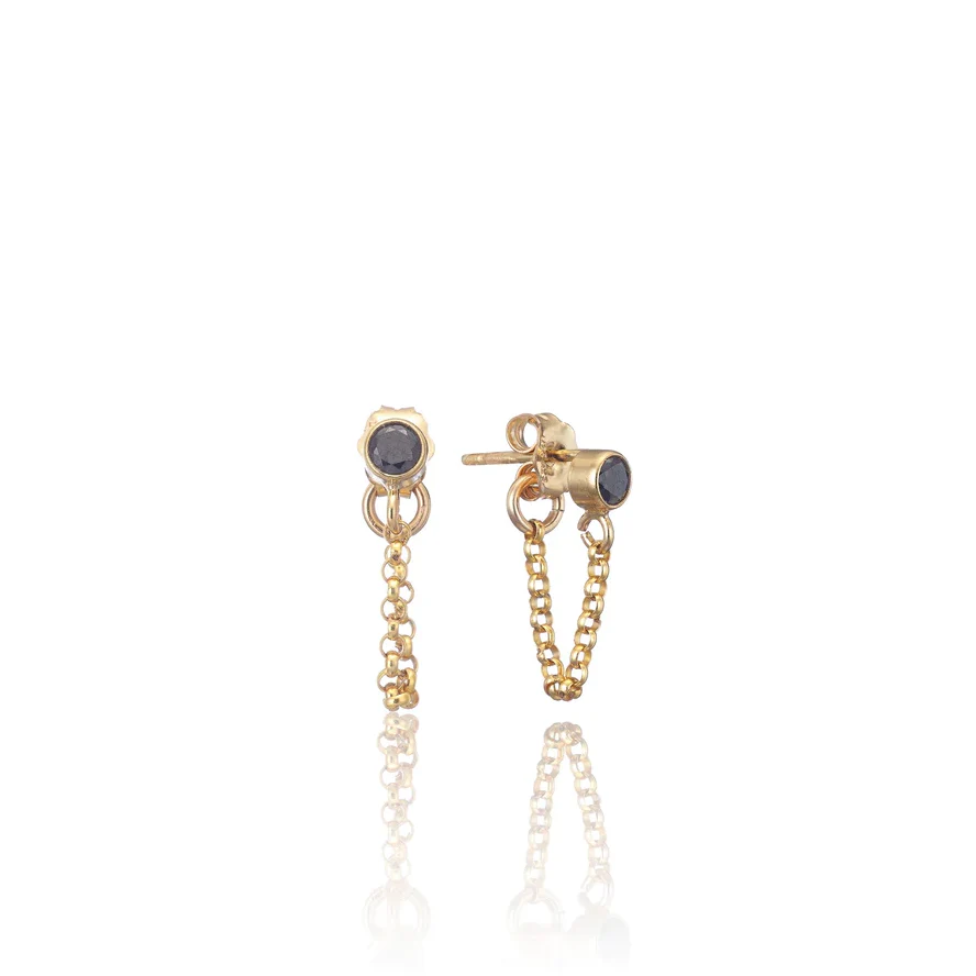 Earrings - Black Chain Earstuds - 14Kt Gold Fill