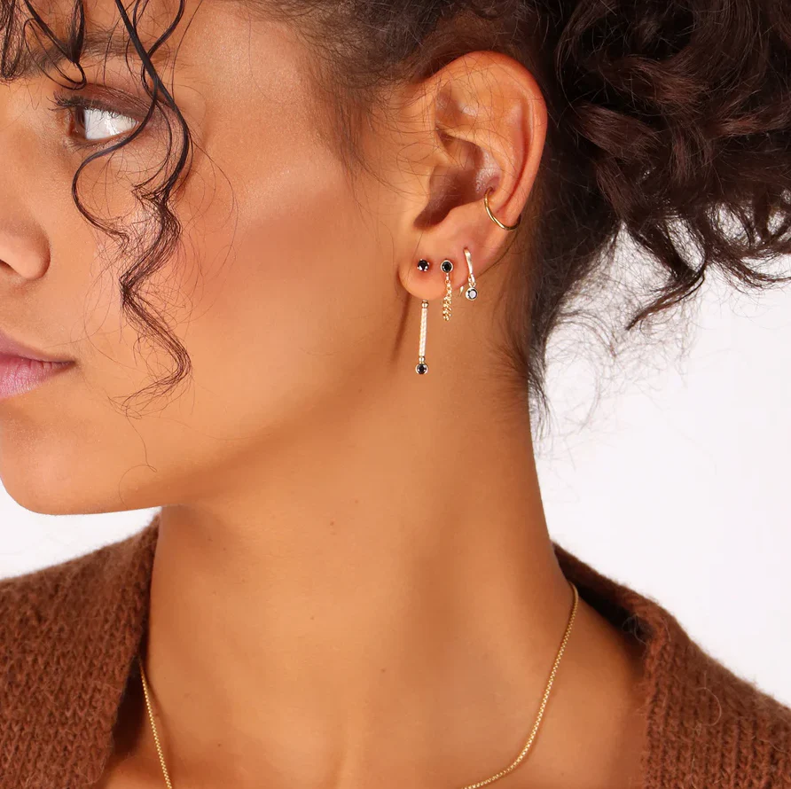 Earrings - Black Chain Earstuds - 14Kt Gold Fill - Image 2