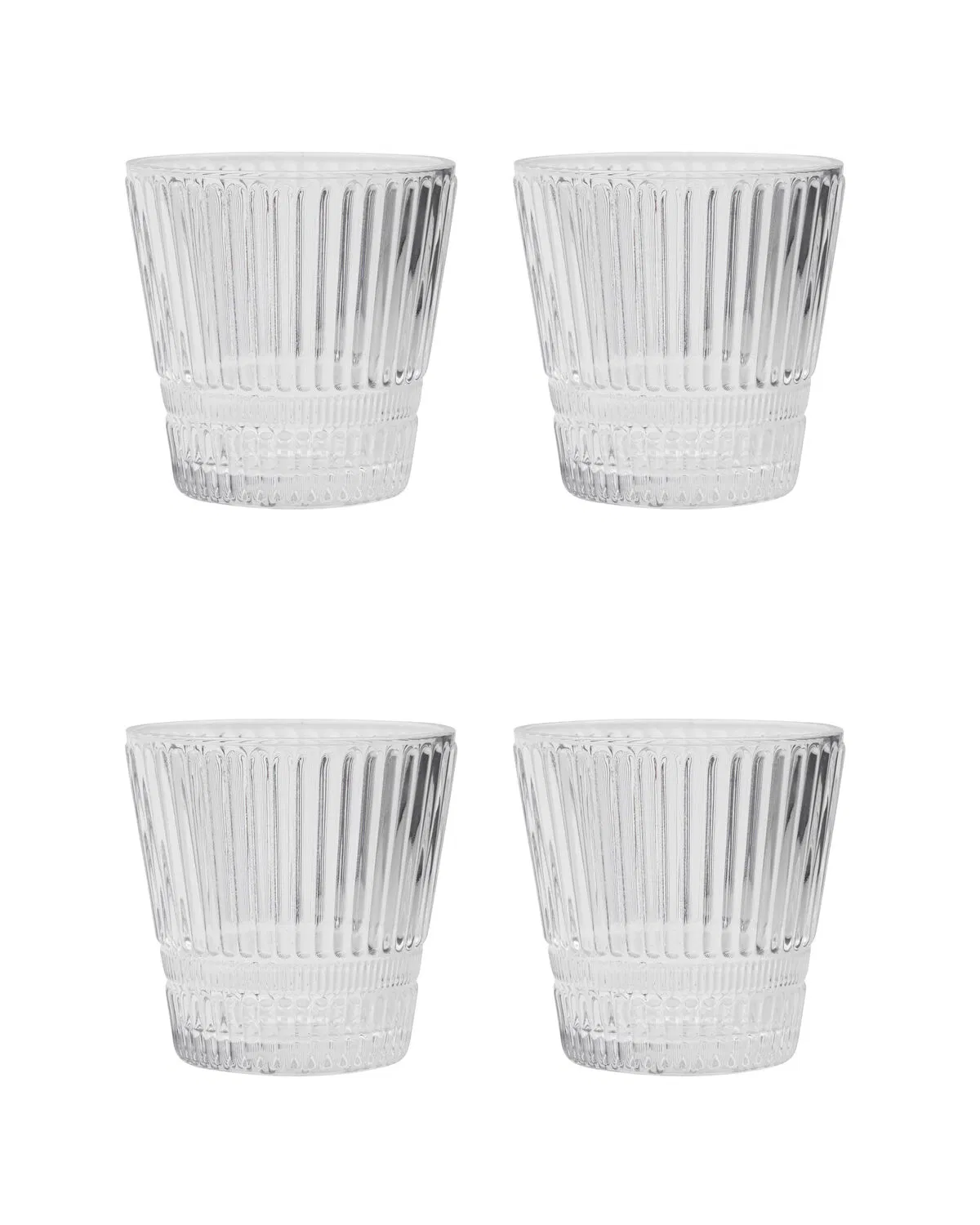 Water Glass- Slots - Clear - Set Of 4